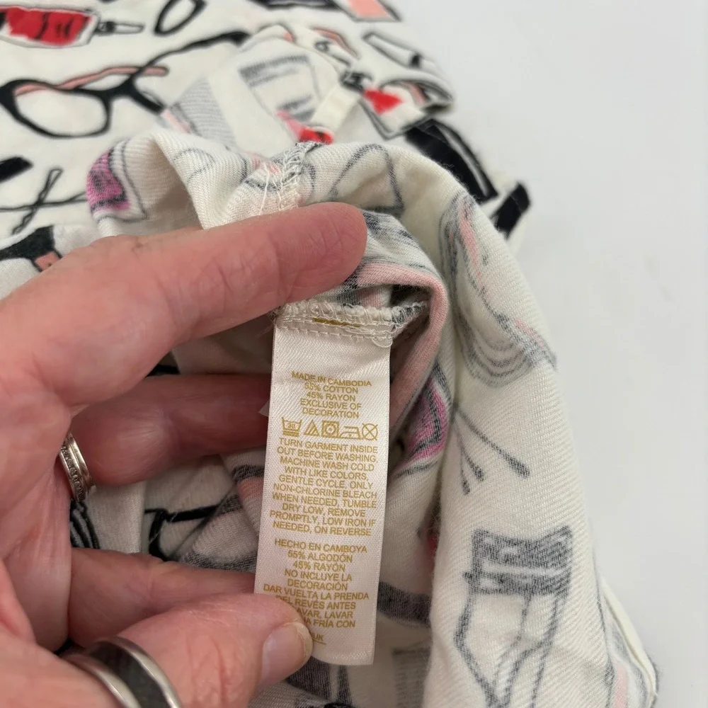 Kate Spade Pajama Set Women S White Makeup Print Long Sleeve Pants NWT Glamcore